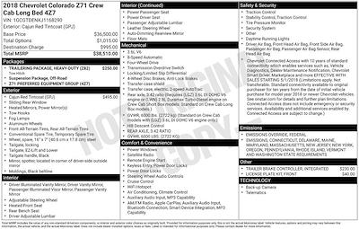 2018 Chevrolet Colorado Crew Cab 4WD Pickup for sale #C31610B - photo 2