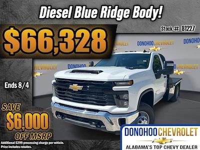 New 2025 Chevrolet Silverado 3500 Work Truck Regular Cab 4WD 11' 6" Blue Ridge Manufacturing Steel Flatbed Truck with Gooseneck Hitch for sale #81227 - photo 1