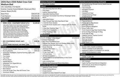 New 2026 Ram 2500 Rebel Crew Cab 4x4 Pickup for sale #O6T156235 - photo 2