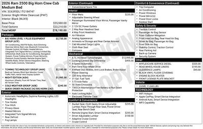 New 2026 Ram 2500 Big Horn Crew Cab 4x4 Pickup for sale #O6T184747 - photo 2