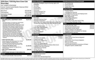 New 2026 Ram 1500 Big Horn Crew Cab 4x4 Pickup for sale #O6T233436 - photo 2