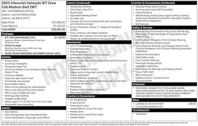 New 2025 Chevrolet Colorado Work Truck Crew Cab Pickup for sale #253254 - photo 2