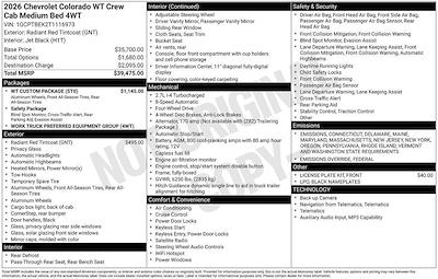 New 2026 Chevrolet Colorado Work Truck Crew Cab for sale #264540 - photo 2