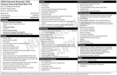 New 2026 Chevrolet Silverado 1500 Custom Crew Cab Pickup for sale #264693 - photo 2