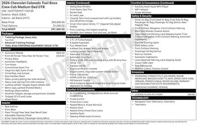 New 2026 Chevrolet Colorado Trail Boss Crew Cab 4WD Pickup for sale #264720 - photo 2