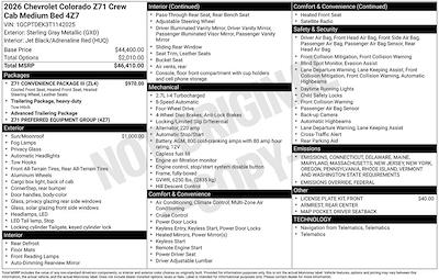 New 2026 Chevrolet Colorado Z71 Crew Cab 4WD Pickup for sale #264961 - photo 1