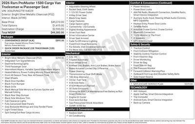 New 2026 Ram ProMaster 1500 Standard Roof Empty Cargo Van for sale #J43738 - photo 2