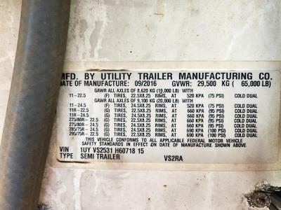Used 2017 Utility Trailer VS2RA 53/162/102 Refrigerated Trailer 673143 for sale #673143 - photo 9