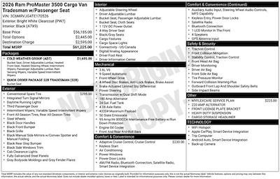 2026 Ram ProMaster 3500 High Roof FWD Empty Cargo Van for sale #D60157 - photo 1