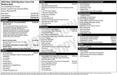 New 2026 Ram 2500 Big Horn Crew Cab 4x4 Pickup for sale #W6T157602 - photo 2