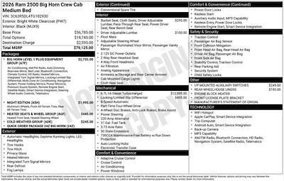 New 2026 Ram 2500 Big Horn Crew Cab for sale #W6T182930 - photo 2