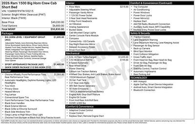 New 2026 Ram 1500 Big Horn Crew Cab Pickup for sale #W6T195215 - photo 2