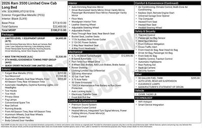 New 2026 Ram 3500 Limited Crew Cab 4x4 DRW Pickup for sale #D6T161516 - photo 2