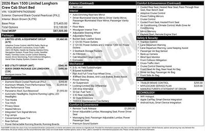 New 2026 Ram 1500 Longhorn Crew Cab 4x4 Pickup for sale #D6T205680 - photo 2