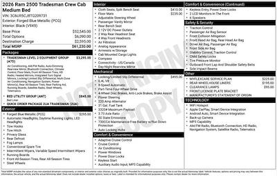 New 2026 Ram 2500 Tradesman Crew Cab 4x4 Pickup for sale #26096 - photo 1