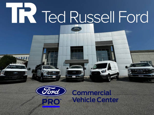 Ted Russell Ford's commercial vehicle center featuring a variety of trucks and vans designed for commercial use