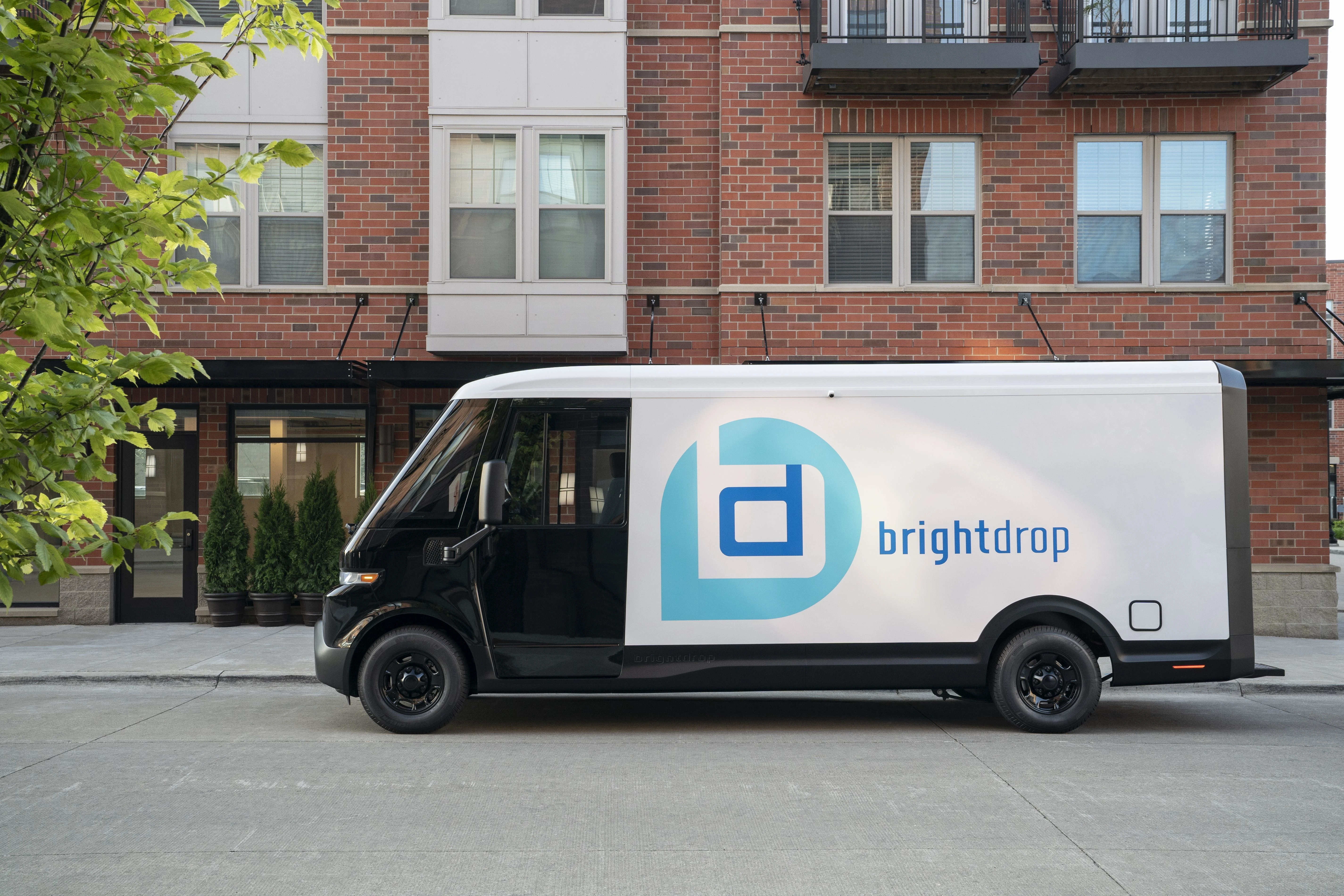 A BrightDrop EV van parked on the street in Wisconsin