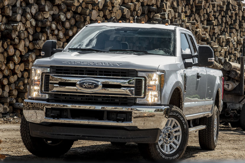 A Ford Super Duty pickup driving through a lumber yard in Raleigh, North Carolina.