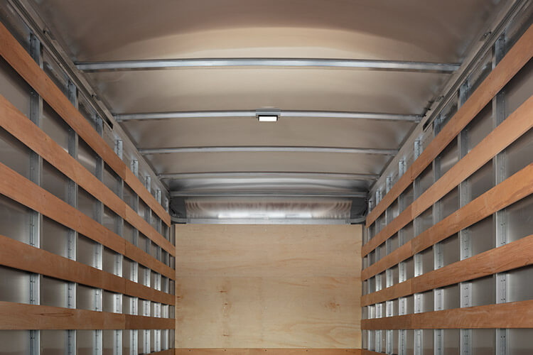 Image highlighting the optional roof rack system for additional cargo capacity on a Morgan ProScape box truck.