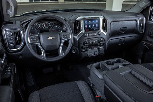 Sleek interior dashboard and features inside a Medium Duty work truck in Wake Forest, NC. 