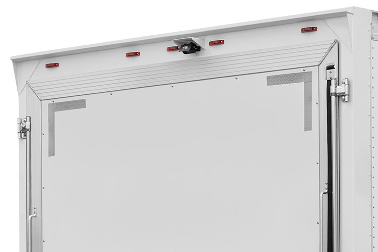 Detailed view of the weather-resistant seals on a Morgan ProScape box truck door.